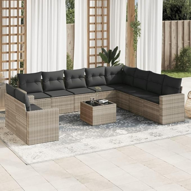 10-TLG. Garten-Sofagarnitur mit Kissen Schwarz Poly Rattan Garten Sofa Set mit Stauraum Gartenmöbel Set