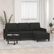 ZEYUAN 3 Seater Sofa with Stool, Black, 180 cm, Fabric, Sofas & Couches, Sofa Living Room, Sofa for Teenager's Room, Relaxing Sofa, Sofa for Bedroom, Upholstered Sofa 3201041