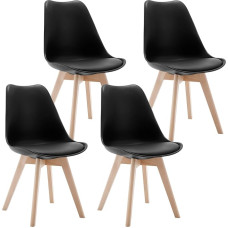 Lestarain LCNI121002-4 Valgomojo kėdės 4 virtuvės kėdžių rinkinys Retro dizaino minkštos kėdės su medžio masyvo kojomis Moderni minkšta kėdė dirbtinė oda juoda