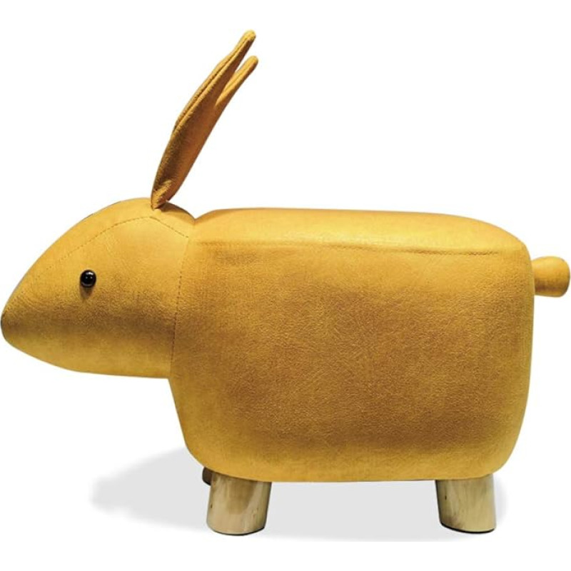 MSM Animal Footstool, prabangus triušio dizainas Footrest Wood Support Mediniai minkšti baldai 4 kojos Batų suoliukas taburetė Geltona 52 x 24 x 28 cm