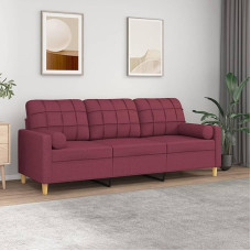 ZEYUAN 3200796 3-vietė sofa su dekoratyvinėmis pagalvėlėmis Vyno raudona 180 cm audinys, Sofos ir kušetės, Sofa svetainė, Sofa paauglių kambariui, Sofa poilsiui, Sofa miegamajam, Minkšta sofa