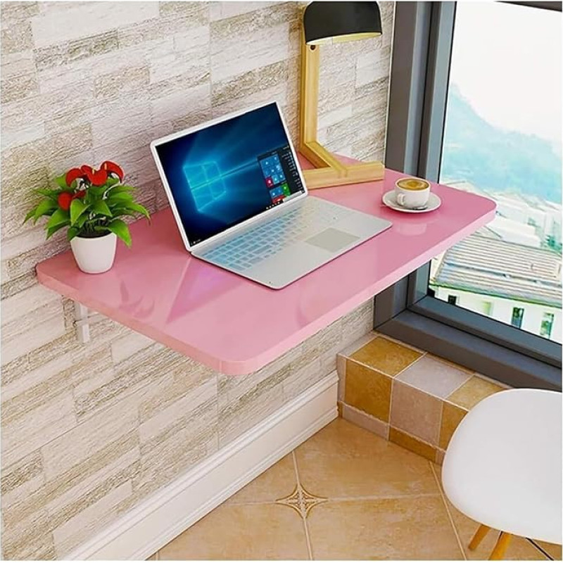 Wandmontierter Klapptisch für kleine Räume, 40 x 120 cm, platzsparender Wandschreibtisch, Pink