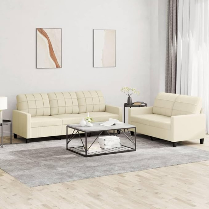 LAPOOH 2 dalių sofos komplektas su pagalvėle Kreminė dirbtinė oda, sofa lova, sofa lova, sofa su miego funkcija, sofa lova, relaksacinė sofa, sofos ir sofos 3201379