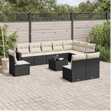 10-TLG. Garten-Sofagarnitur mit Kissen Schwarz Poly Rattan, Gartenmöbel Set mit Stauraum und PE Rattan Gartenmöbel