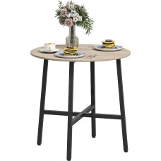 HOMCOM Round Dining Table in Industrial Style for 2 People with Crossed Base, Kitchen Table Made of Wood and Steel, Diameter 80 x 75 cm, Colour Black and Wood