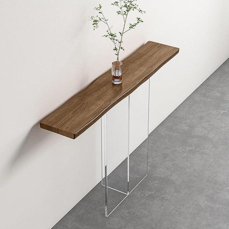 Konsolentisch Schmaler Flurtisch Holz Sofatisch, Schmaler Konsolentisch für Flur, Wohnzimmer, vintagebraun, Acrylbeine, Industrie Eingangstisch(棕色,120x30x75cm)