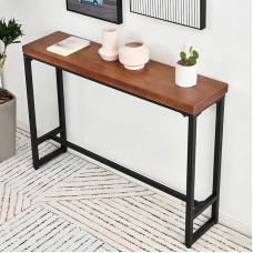 Konsolentisch, Beistelltisch, schmaler Sofatisch, Kleiner Ausstellungstisch mit Ablage, for Wohnzimmer Flur Büro, Metallgestell, Vintage Braun(1-Tier,140x30x85cm)
