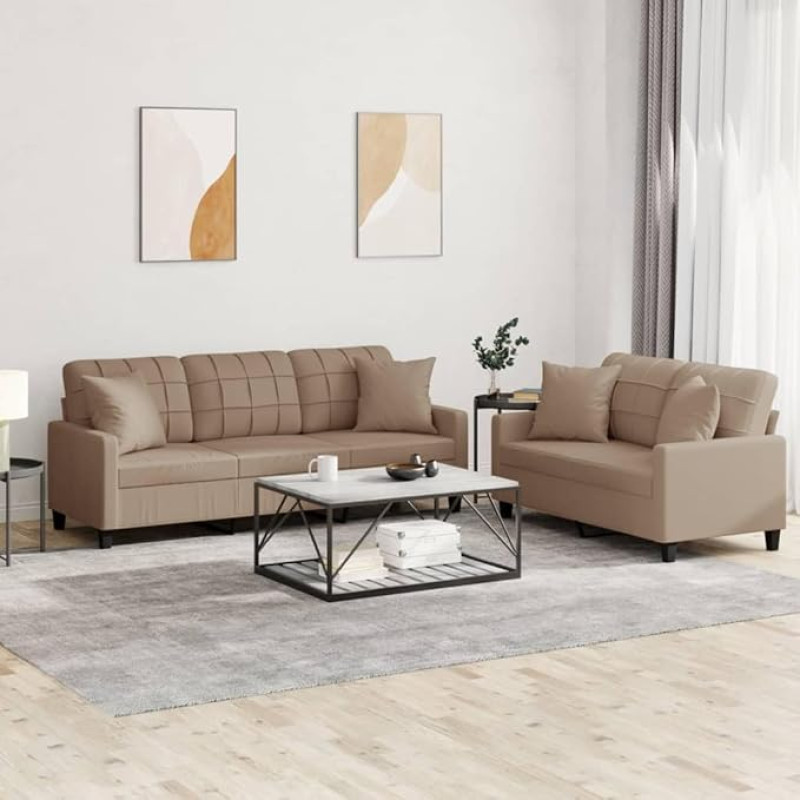 3201392 2 dalių sofos komplektas su pagalvėle Sofa Svetainės sofos komplektas Sofos svetainei Kapučino rudos spalvos dirbtinė oda