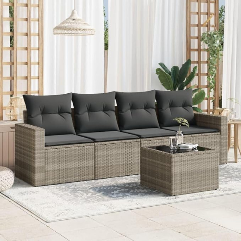 4-TLG. Gartensofa Set mit Stauraum, wasserabweisendem Beutel und abnehmbaren Bezügen für Sessel in Schwarz PE Rattan