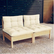 Massivholz Kiefer Gartensofa 2-Sitzer mit cremefarbenen Kissen für die Terrasse als modulares Garten Lounge Set
