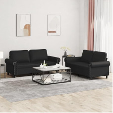 ShGaxin 3202150 2 dalių sofos komplektas su pagalvėlėmis, juoda dirbtinė oda, poilsio sofa, sofos ir kušetės, poilsio sofa, sofa svetainei, sofa su miego funkcija