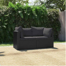 2-TLG. Garten-Sofagarnitur Poly Rattan Schwarz mit Auflagen, Lauko sofagarnitur rinkinys su 2 sofomis, 2 sėdynėmis ir kilimėliais