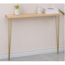 Konsolentisch Schmal, Moderner Flurtisch, Massivholz-Beistelltisch Schmal für Wohnzimmer, Foyer, Korridor & Büro, Metallgestell(Gold,100 * 20 * 80 cm/39 * 8 * 31 in)