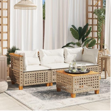 Gartensofa Schwarz Poly Rattan mit abnehmbaren und waschbaren Kissen, Gartenecke aus Polyrattan, Garten Lounge Set mit Polsterung und Gartenmöbel für den Außenbereich
