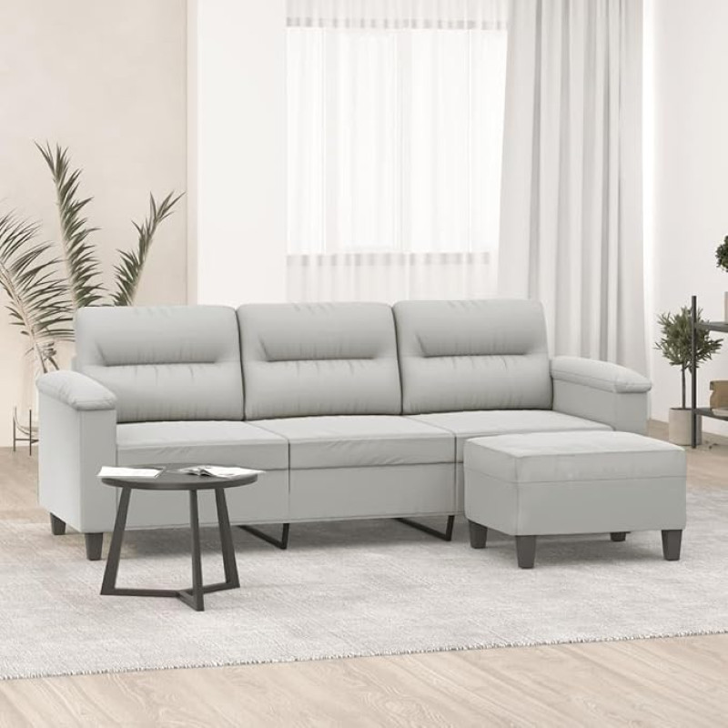 ShGaxin 3201232 3-vietė sofa su taburete, šviesiai pilka, 180 cm, mikropluošto audinys, poilsio sofa, sofos ir kušetės, poilsio sofa, sofa svetainei, sofa su miego funkcija