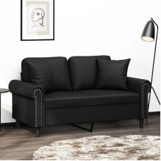 ShGaxin 3200925 2-vietė sofa su dekoratyvinėmis pagalvėlėmis, juoda, 120 cm, dirbtinė oda, poilsio sofa, sofos ir kušetės, poilsio sofa, svetainės sofa