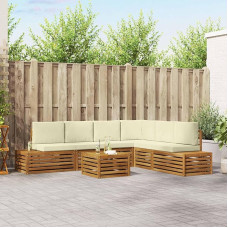 Lauko sofa 7 Stück aus Akazienholz in Natur Creme mit Kissen, Modulares Gartenmöbel Set