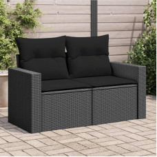 2-Sitzer Gartensofa Schwarz PE Rattan mit Kissen für Terrasse als Gartenmöbel Set, bequemes Gartensofa mit Polsterkissen aus Polyrattan