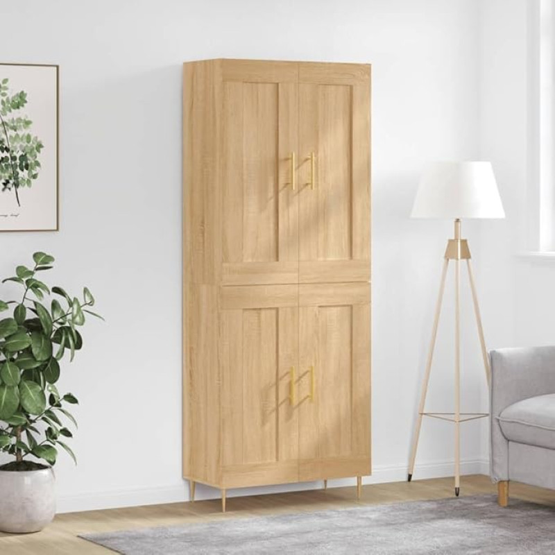 Aufbewahrungsschrank mit 2 Türen aus Holz, Sideboard, Eiche Sonoma, 69,5 x 34 x 180 cm, Holz, Seitenschrank, Esszimmerschrank für Küche, Wohnzimmer, Schlafzimmer, Modell 11