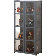 Vitrinos stiklinės durys, stiklinė vitrina, 4 akrilo sluoksnių stiklinė vitrina svetainei, miegamajam, biurui, kolekcionieriaus vitrina, pilka, 62 x 33 x 130 cm