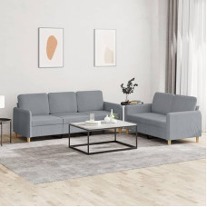 3202118 2 dalių sofos komplektas su pagalvėlėmis, šviesiai pilkas audinys, poilsio sofa, sofos ir kušetės, poilsio sofa, svetainės sofa, sofa su