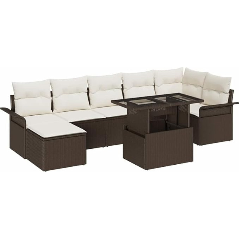 Modulares Gartensofa Set 8 Stück Braun Poly Rattan mit Kissen und Tisch für Terrasse und Garten