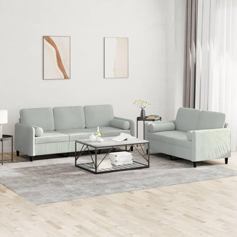 3202034 2-Piece Sofa Set with Cushions Light Grey Velvet, Lounge Sofa, Sofas & Couches, Relax Sofa, Couch for Living Room, Couch with
