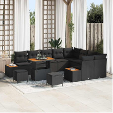Gartensofa-Set 12-teilig Schwarz Poly Rattan mit Kissen - 12er Gartensofa-Set Schwarz Poly Rattan für Garten und Terrasse