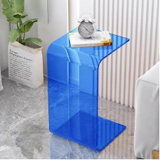 Side Table, Modern Side Table, Transparent Acrylic Side Table, C Table, Sofa Side Table, for Living Room, Bedroom, Balcony, Patio and Office (Colour: Blue, Size