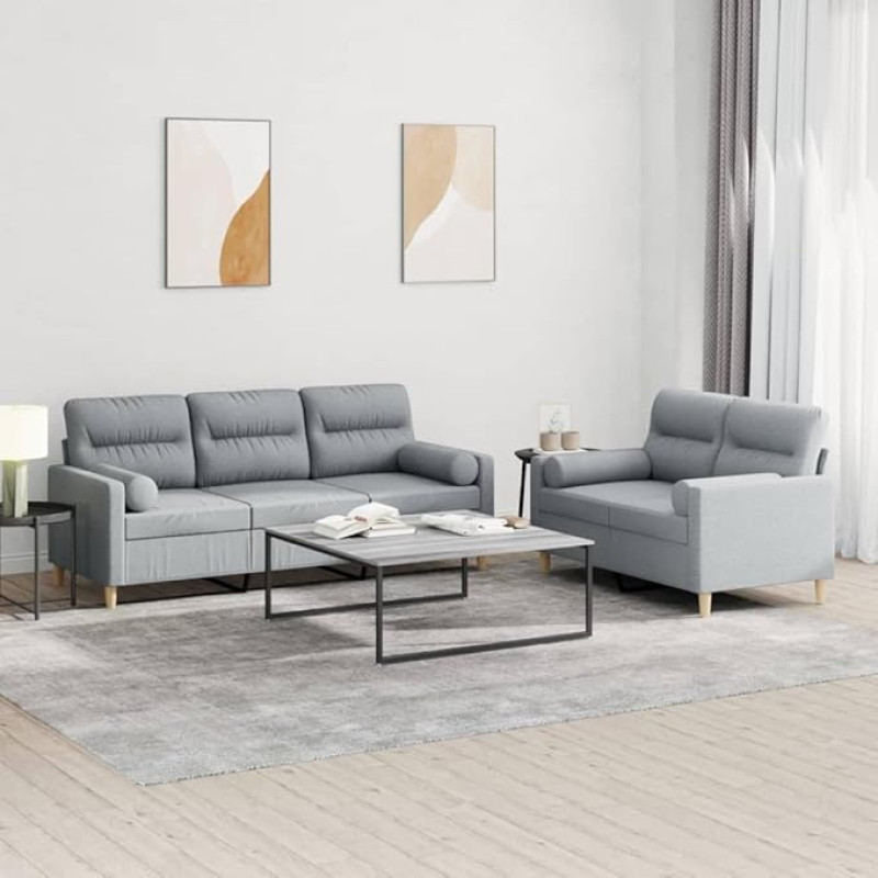 3201616 2 dalių sofos komplektas su pagalvėlėmis Šviesiai pilkas audinys, Sofos ir kušetės, Sofa svetainė, Sofa paauglių kambariui, Sofa poilsiui, Sofa miegamajam, Miegamojo sofa, Minkšta sofa
