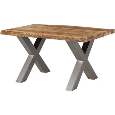 MASSIVMOEBEL24.DE Freeform 5 Sheesham Tree Table - įvairūs dydžiai, spalvos ir rėmai, Spalva: natūralus smėliuotas lakas, Dydis: 140 x 90 cm, Rėmas: X formos kojelės, matinis sidabrinis