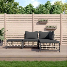 3-TLG. Garten-Lounge-Set mit Kissen Anthrazit Poly Rattan für Terrasse, Outdoor-Lounge-Set Poly Rattan als Gartenmöbel-Set Anthrazit