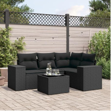 5-TLG. Garten-Sofagarnitur mit Kissen Schwarz Poly Rattan, Outdoor-Sofagarnitur aus robustem PE-Rattan, Gartensessel mit Kissen für Terrasse und Garten