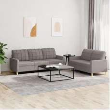 Gecheer 2-Piece Sofa Set Couch Sofa Set Upholstered Sofa Lounge Sofa Couch Set Seat Furniture Living Room Sofa Upholstered Furniture Armchair Couch Design Sofa Garden Sofa with Cushion Taupe Fabric