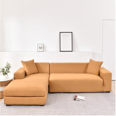 Modulares L-förmiges Sofabezug-Set, Rutschfester Jacquard-Möbelschutz for Anbausofas(Brown,3 Seater+3 Seater)