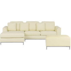Šiuolaikinė smėlio spalvos odinė sofa-lovos sekcija su osmanu dešinėje Oslo