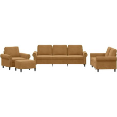 4 dalių aksomo sofos komplektas rudos spalvos Šiuolaikinės mažos svetainės sofos komplektas Kampinė sofa 92/152/212 cm pločio pliušinė sofa lova Atpalaiduojantys baldai mažoms erdvėms