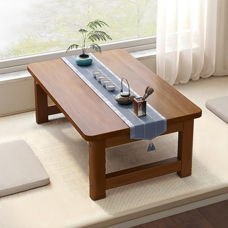 Moderner Couchtisch aus Massivholz, zusammenklappbar, zum Sitzen auf dem Boden, niedriger Boden, Schreibtisch für Erwachsene, idealus für schwebende Fenster, Teestube, Balkon, Wohnzimmer und