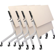 Modern Portable Conference Table with Wooden Table Top and Quiet Wheels, Easy Assembly, Office Computer Desk for Meeting Room, Study Room, Modern Rectangular Boardroom (4 Pieces, 180 x 40 x