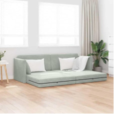 Bodenschlafsofa Samt Hellgrau 213 x 70 cm Klappfunktion Modernes Design 3-Sitzer als Schlafcouch für Wohnzimmer Gästezimmer und Jugendzimmer