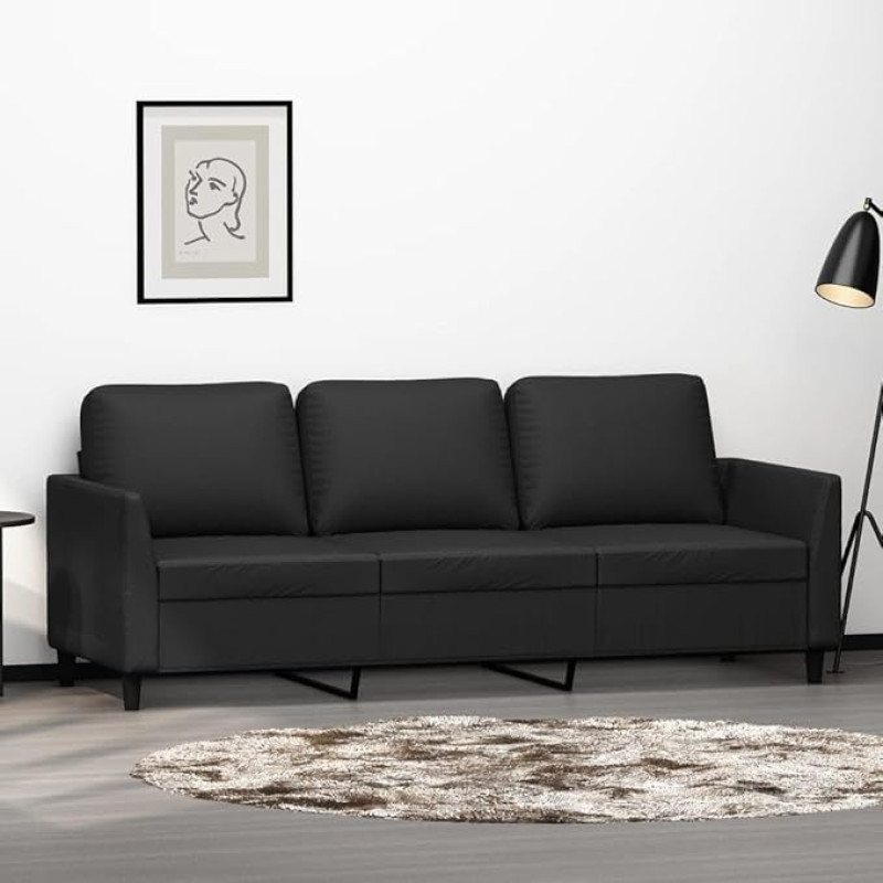 3-Sitzer-Sofa Wohnzimmer Sofa Sitzecke Wohnzimmer Sofa Couch Sitzecke Schwarz 180 cm Kunstleder - 359338