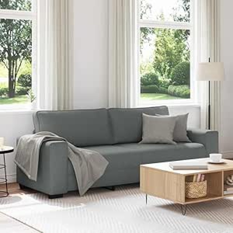 3-Sitzer Sofa Dunkelgrau 221x77x82 cm Gepolstertes Couchmöbel aus Polyester Holz-Metall-Gestell Bequeme Schlafcouch für das Moderne Living Room Büro Gästezimmer