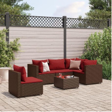 Homgoday Modernes Sofaset, 6-teiliges Gartenmöbel-Set mit Kissen aus braunem Polyrattan, Möbel-Set für den Außenbereich, Modell 3308165