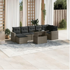 Homgoday Set Schlafsofa, 8-teiliges Gartensofa-Set mit grauen Kissen aus Polyrattan, Sofa für Wohnzimmer, Gartensofa, modernes Sofaset für den Außenbereich, Möbel Modell 3267430