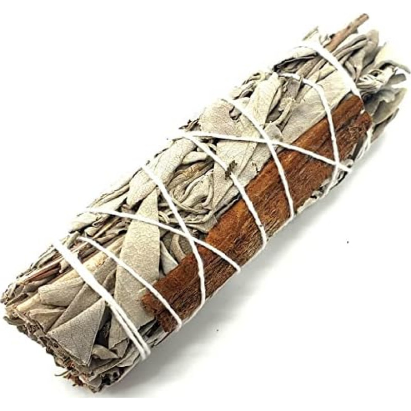 Baltasis šalavijas ir cinamonas - 10 cm ~ 20/30 g - Juvelyrinių dirbinių valymas - Aukščiausia kokybė iš Kalifornijos