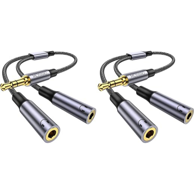 MOSWAG Audio Y Splitter Kabel, Aux Splitter Adapter 1 in 2 out, 3,5mm Stecker auf 2 Buchse Kopfhörer Adapter für Samsung, Smartphone, Kopfhörer, Kopfhörer, Lautsprecher, PS4, Switch, Tablets, PC (Packung mit 2)
