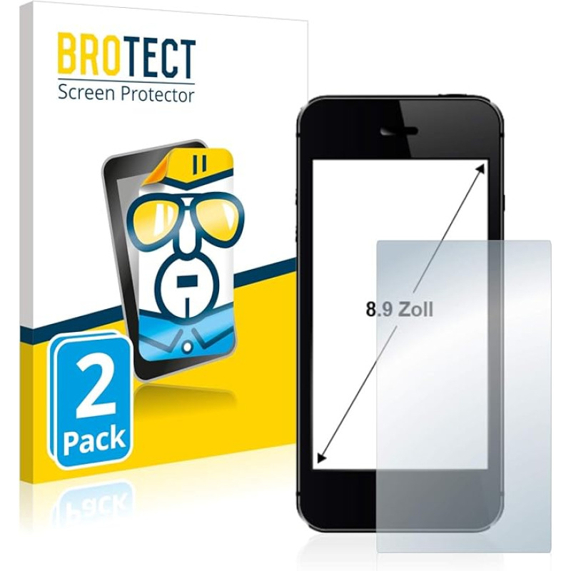 BROTECT 8,9 colių (22,6 cm) išmaniųjų telefonų ir mobiliųjų telefonų ekrano apsauga [195 x 114 mm, 1:2] (2 vnt.) - skaidri Vokietijoje pagaminta ekrano apsaugos plėvelė