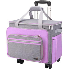 Foldable Deluxe Rolling Sewing Machine Carry Bag, Grey & Purple - Sewing Machine Carry Bag with Wheels for Brother, Singer, Bernina and Most Machines (with Wheels, Purple1), Purple (1), Purple