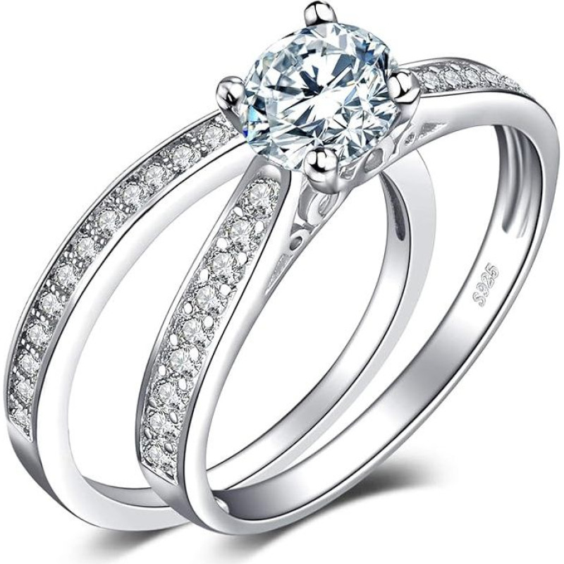 JewelryPalace Verlobungsring Paar Eheringe Ring Silber 925 Damen, Zirkonia Silberring Trauringe Vorsteckring Hochzeitsringe Antragsring Memoirering Ewigkeitsring Ringe Set, Damen Schmuck Rosegold Gold