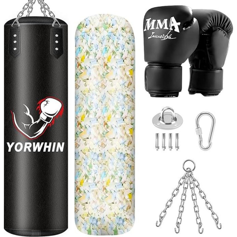 YORWHIN Boxsack Hängend, 5kg Boxsack Gefüllt Erwachsene mit Einer vollständigen Palette von Zubehör, Microfiber Leder schwere Tasche für das Training Kickboxen Fitness MMA Muay Thai Karate 120cm